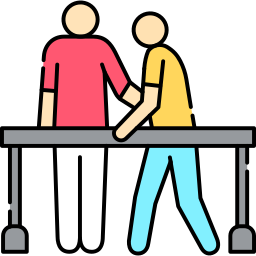 a human figure helping other human figure walking