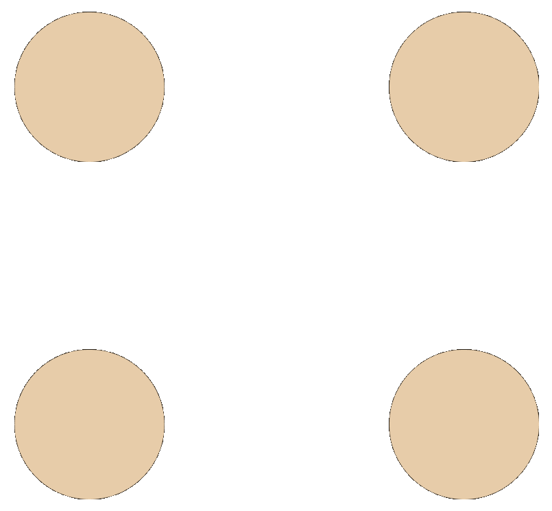 4 brown dots on a black background