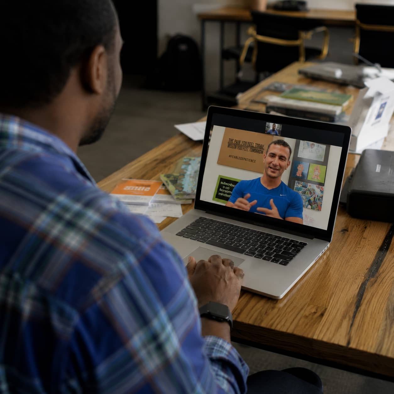 Client attending an online coaching session with Coach Fathi through a video call, highlighting personalized virtual fitness coaching, guidance, and support from anywhere.