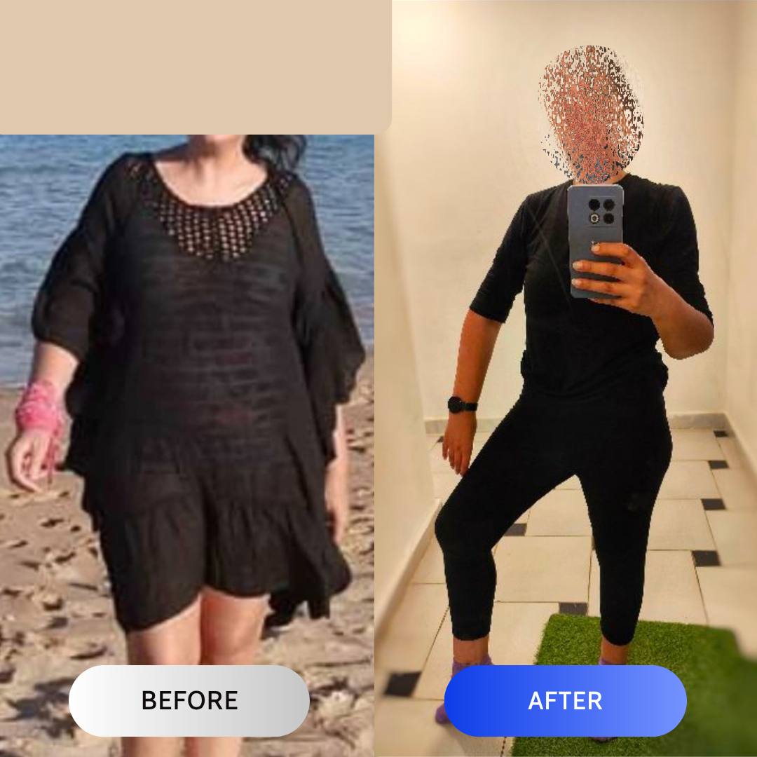 Client body transformation before and after results with coach fathi