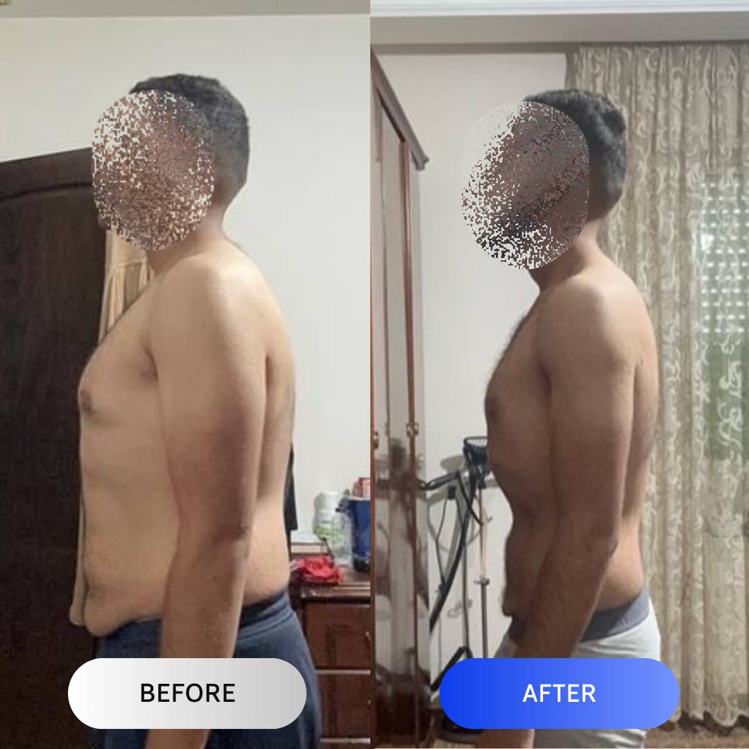 Client body transformation before and after results with coach fathi