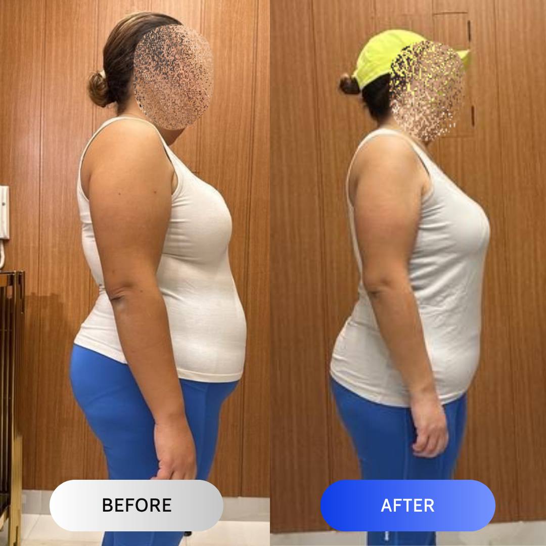 Client body transformation before and after results with coach fathi