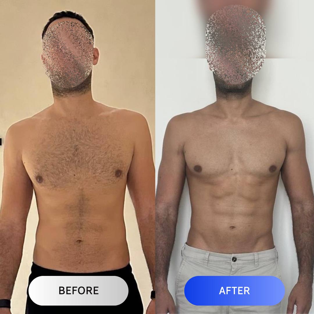 Client body transformation before and after results with coach fathi