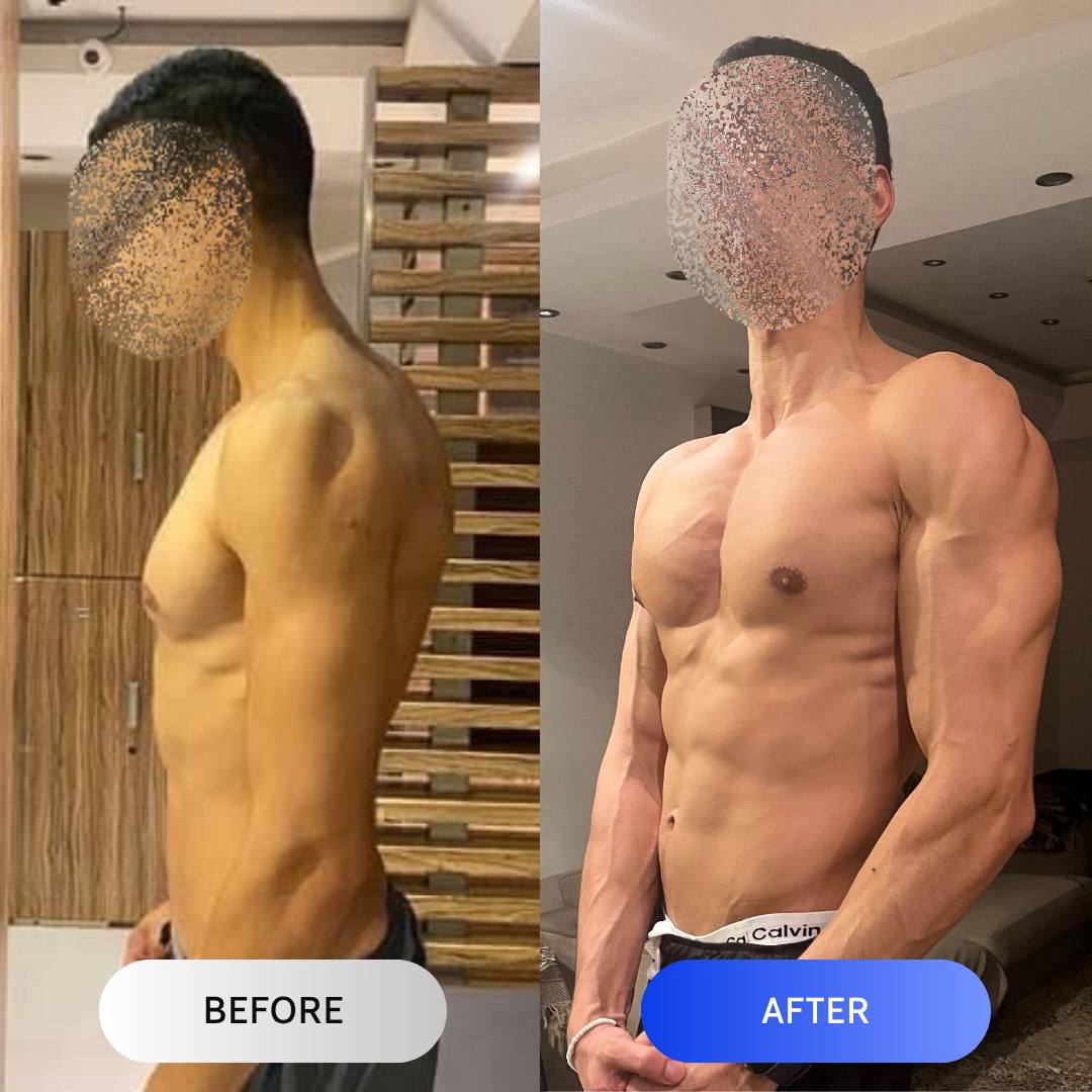 Client body transformation before and after results with coach fathi
