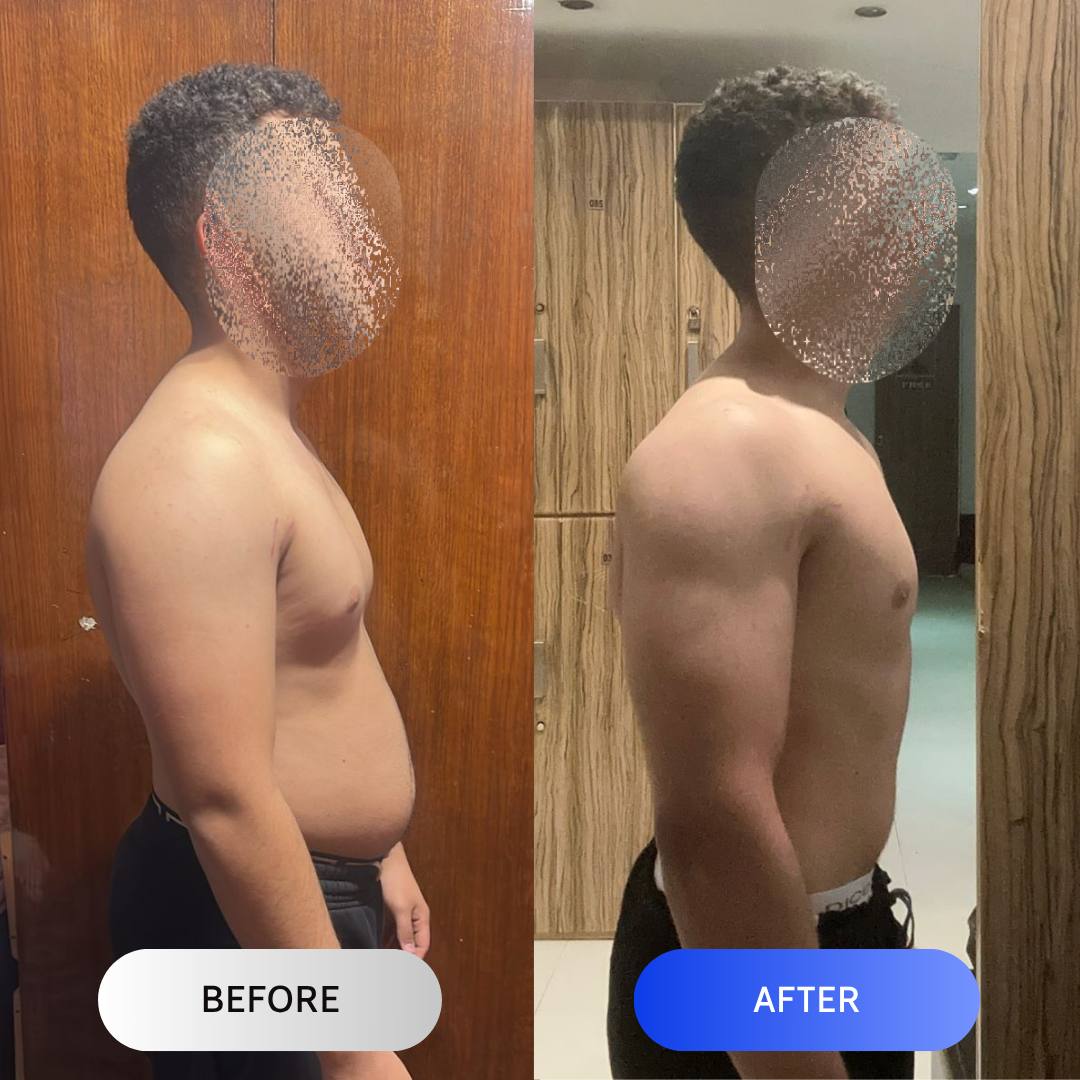 Client body transformation before and after results with coach fathi